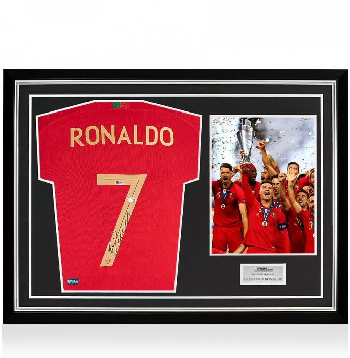 icons Cristiano Ronaldo Back Signed Portugal 2018 Home Shirt In Hero Frame: Option 1