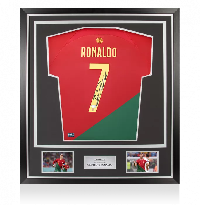 Icons Cristiano Ronaldo Back Signed Portugal 2022-23 Home Shirt In Classic Frame