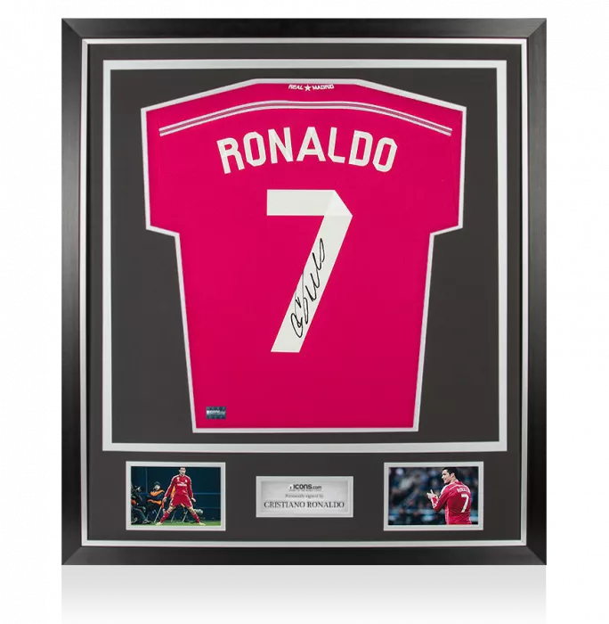 icons Cristiano Ronaldo Back Signed Real Madrid 2014-15 Away Shirt With Fan Style Number In Classic Frame