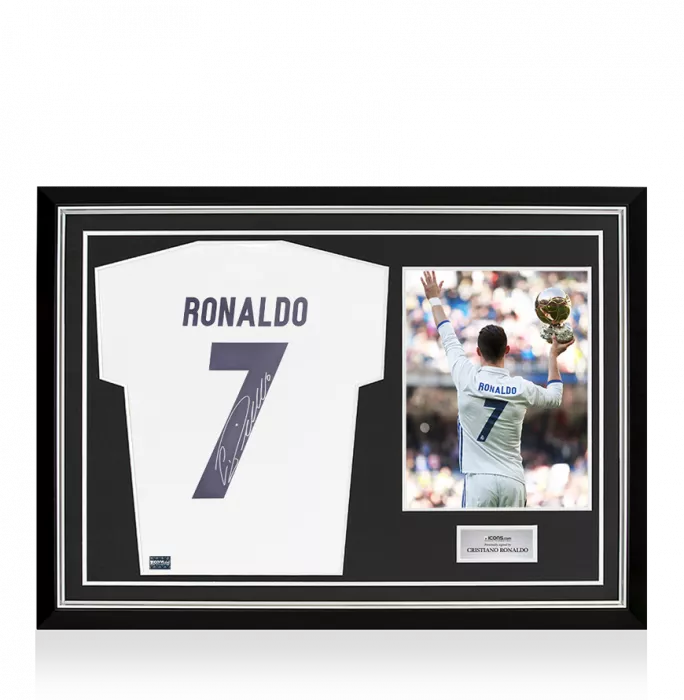 icons Cristiano Ronaldo Back Signed Real Madrid 2016-17 Home Shirt All-White 'Parley' Special Edition In Hero Frame: Option 1
