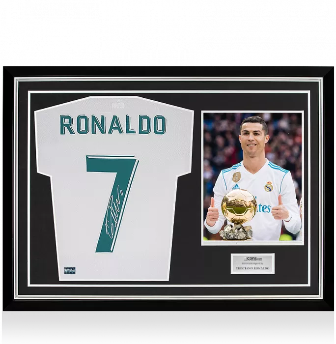 icons Cristiano Ronaldo Back Signed Real Madrid 2017-18 Home Shirt In Hero Frame: Option 3