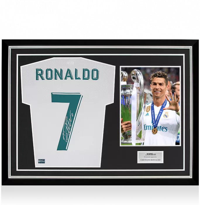 icons Cristiano Ronaldo Back Signed Real Madrid 2017-18 Home Shirt In Hero Frame: Option 2