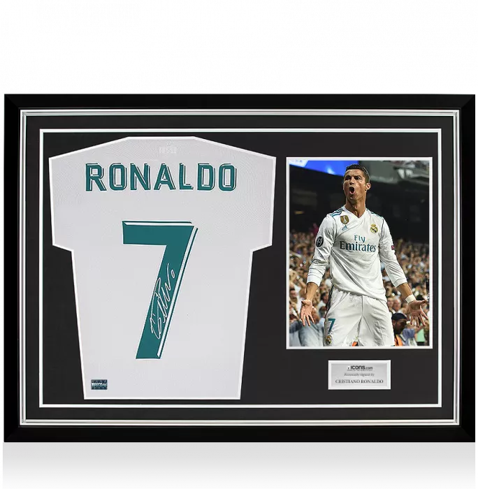 Icons Cristiano Ronaldo Back Signed Real Madrid 2017-18 Home Shirt In Hero Frame: Option 1