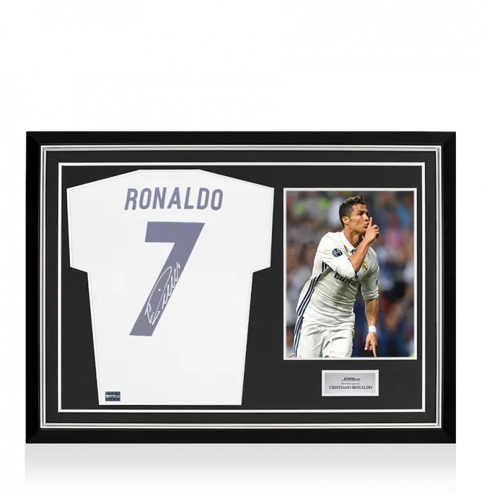 icons Cristiano Ronaldo Back Signed Real Madrid 2020-21 Home Shirt In Hero Frame: Option 1