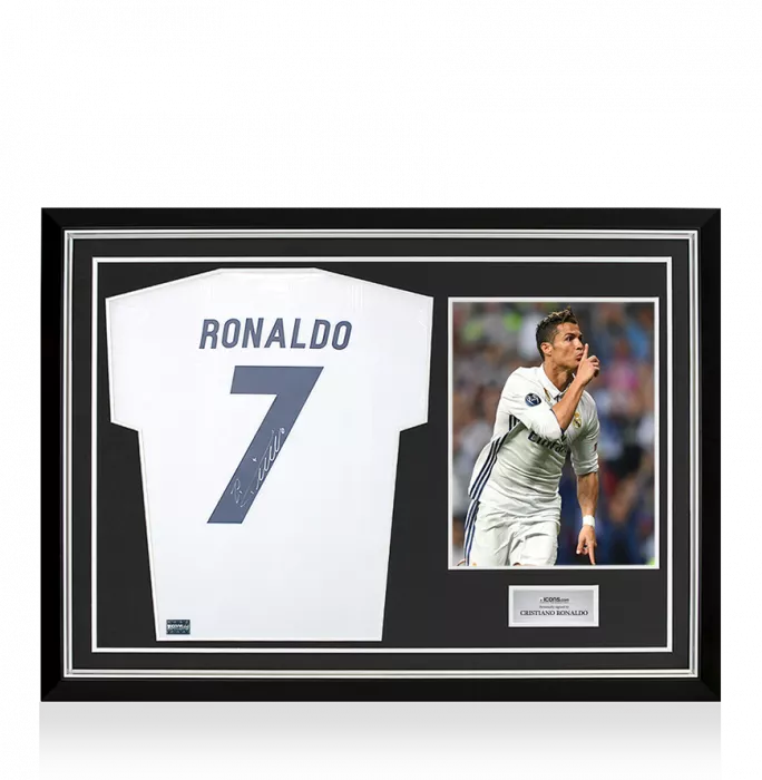 Icons Cristiano Ronaldo Back Signed Real Madrid Modern Home Shirt In Hero Frame: Option 1