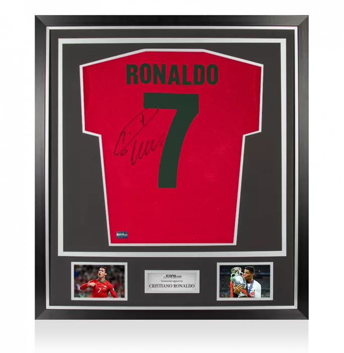 icons Cristiano Ronaldo Back Signed Retro Portugal Home Shirt In Classic Frame