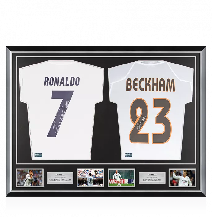 Icons Cristiano Ronaldo & David Beckham Signed Real Madrid Shirts In Classic Dual Frame