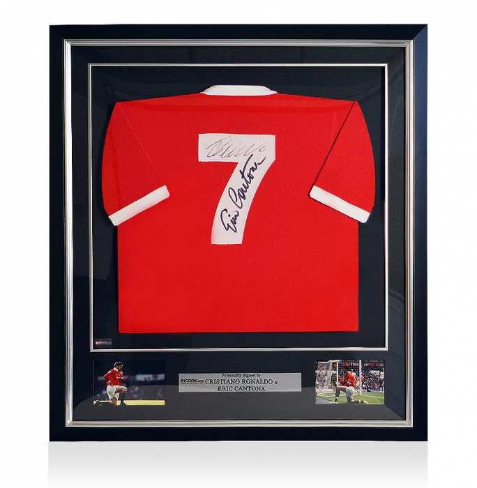 icons Cristiano Ronaldo & Eric Cantona Back Signed and Framed Retro Manchester United Shirt: Number Seven