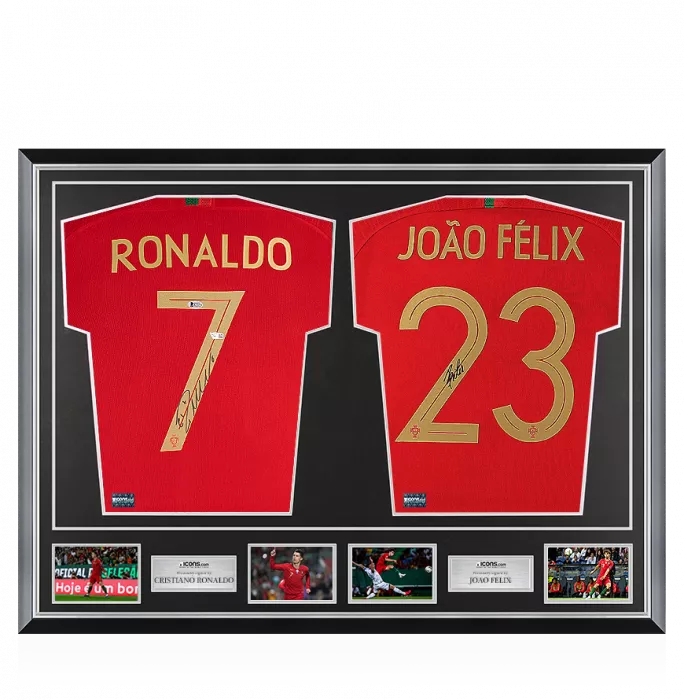 icons Cristiano Ronaldo & Joao Felix Signed Portugal Shirts In Classic Dual Frame