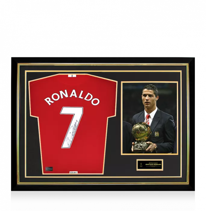 icons Cristiano Ronaldo Official Ballon d'Or™ Back Signed and Hero Framed Manchester United 2007-09 Home Shirt
