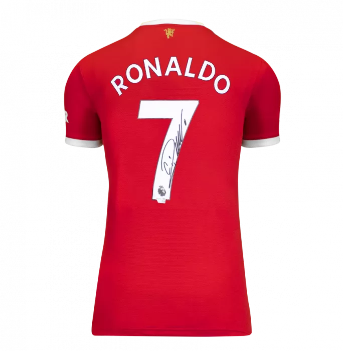 Icons Cristiano Ronaldo Official UEFA Champions League Back Signed And Framed Manchester United 2021-22 Home Shirt