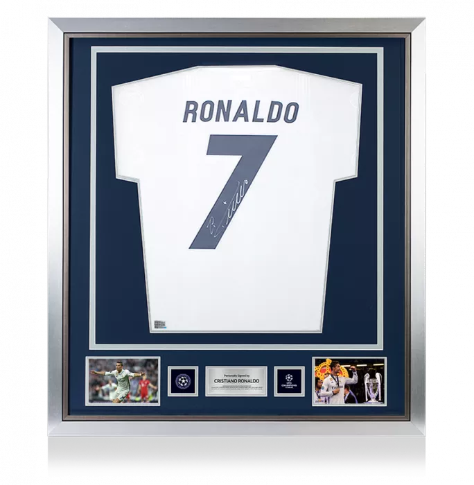 Icons Cristiano Ronaldo Official UEFA Champions League Back Signed And Framed Real Madrid Modern Home Shirt