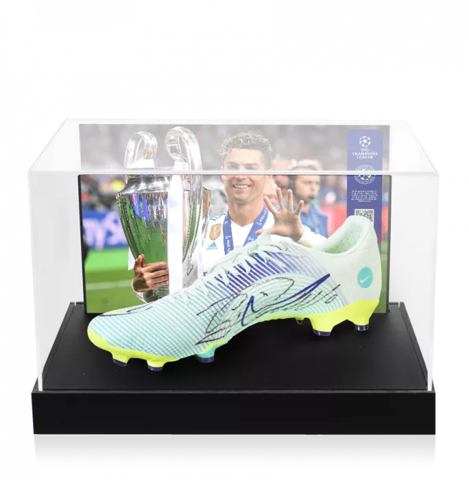 Icons Cristiano Ronaldo Official UEFA Champions League Signed Nike Boot In Photo Acrylic Case: Option 1