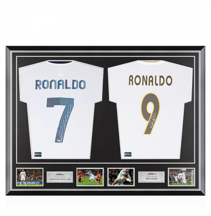 Icons Cristiano Ronaldo & Ronaldo Signed Real Madrid Shirts In Classic Dual Frame