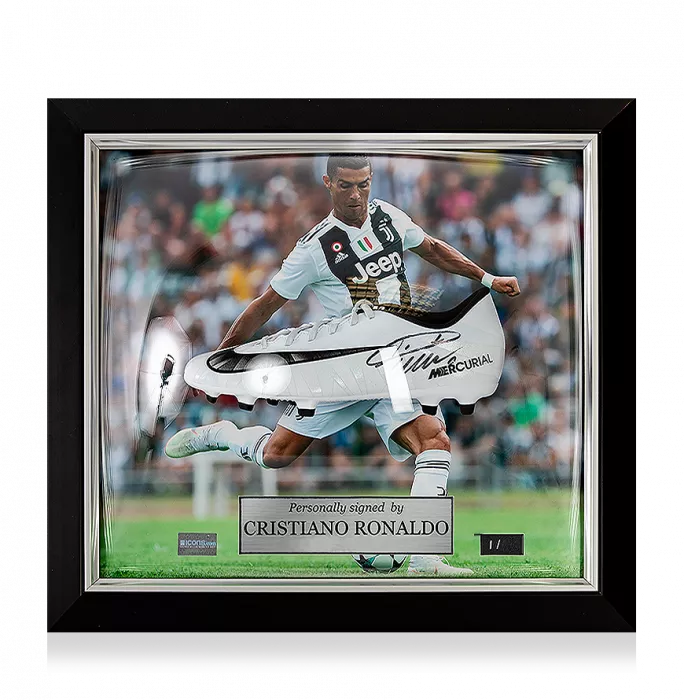 Icons Cristiano Ronaldo Signed And Juventus Framed White Nike Mercurial CR7 Boot
