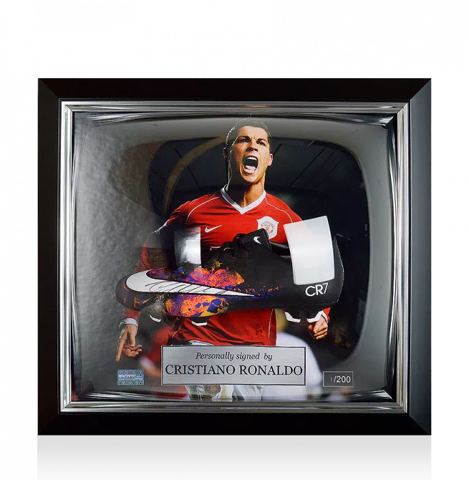 Icons Cristiano Ronaldo Signed And Manchester United Framed Black Nike Mercurial Victory V CR7 Boot