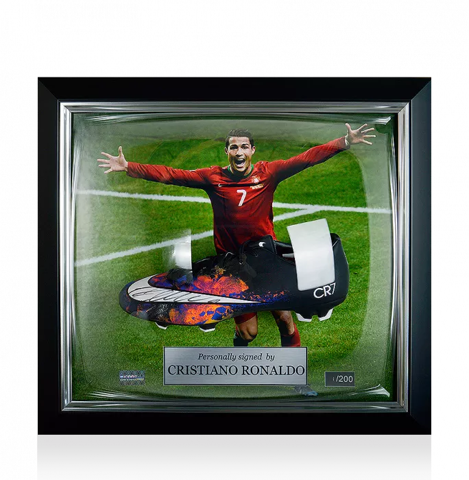 icons Cristiano Ronaldo Signed and Portugal Framed Black Nike Mercurial Victory V CR7 Boot