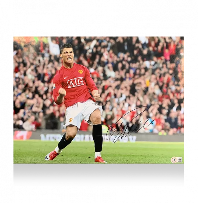 Icons Cristiano Ronaldo Signed Manchester United Photo In Black Wooden Frame: Celebration