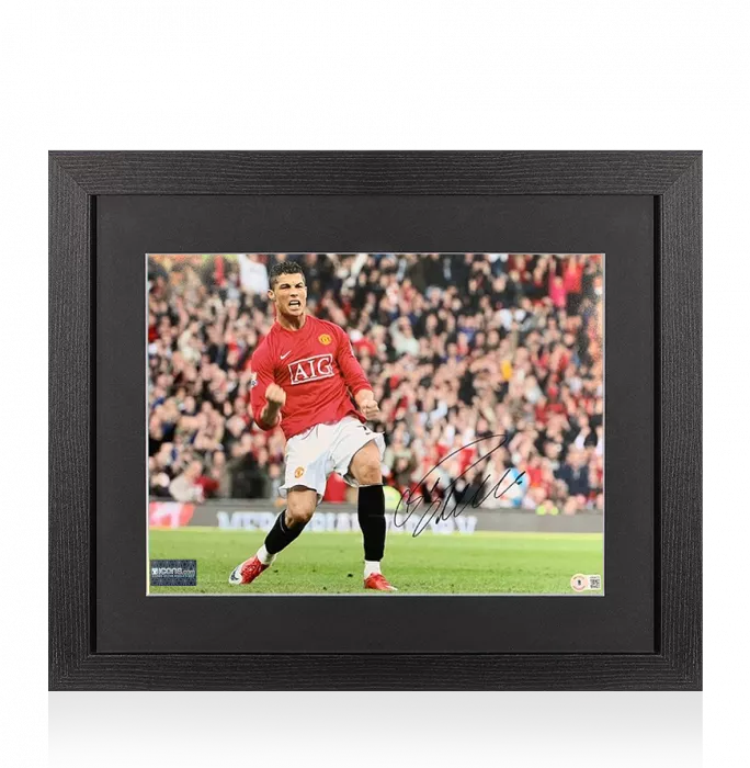 Icons Cristiano Ronaldo Signed Manchester United Photo In Black Wooden Frame: Celebration