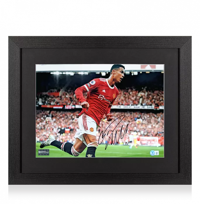 Icons Cristiano Ronaldo Signed Manchester United Photo In Black Wooden Frame: Old Trafford Icon