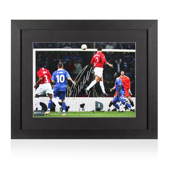icons Cristiano Ronaldo Signed Manchester United Photo In Black Wooden Frame: 2008 UEFA Champions League Final Goal