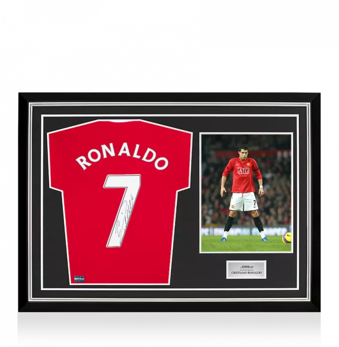 icons Cristiano Ronaldo Signed Manchester United Shirt With Fan Style Number In Hero Frame: Option 1