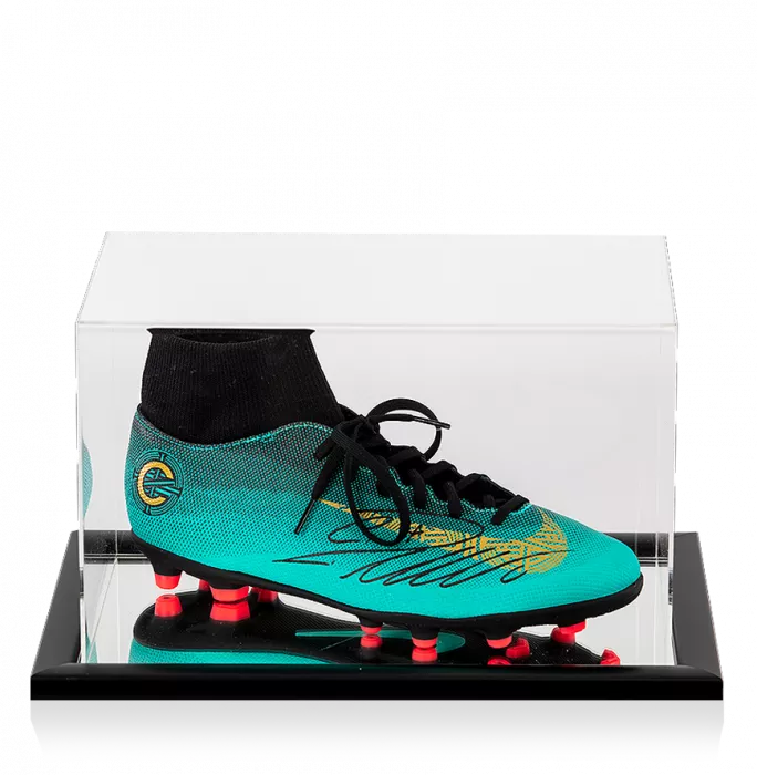 icons Cristiano Ronaldo Signed Nike CR7 Mercurial Superfly VI High Top Boot In Acrylic Case