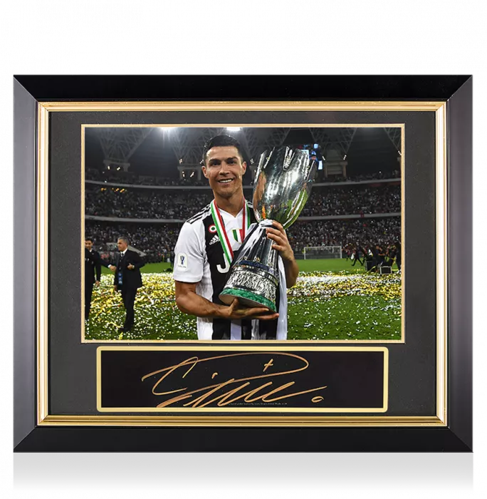 Icons Cristiano Ronaldo Signed Plaque And Juventus Photo Frame: 2018 Supercoppa Italiana Winner