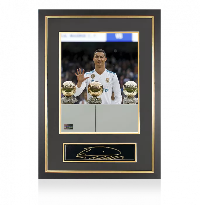 icons Cristiano Ronaldo Signed Plaque and Photo Frame: Five-Time Ballon d'Or Winner