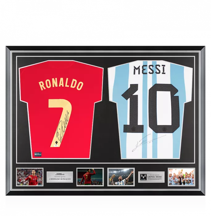 Icons Cristiano Ronaldo Signed Portugal & Lionel Messi Signed Argentina Shirts In Classic Dual Frame