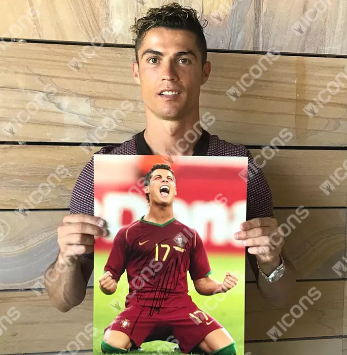 Icons Cristiano Ronaldo Signed Portugal Photo In Black Wooden Frame: 2006 FIFA World Cup Goal Vs Iran