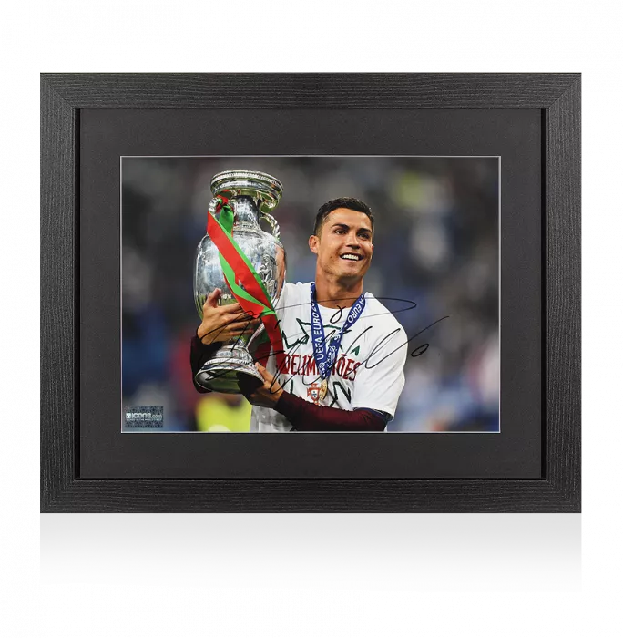 Icons Cristiano Ronaldo Signed Portugal Photo In Black Wooden Frame: UEFA EURO 2016 Winner