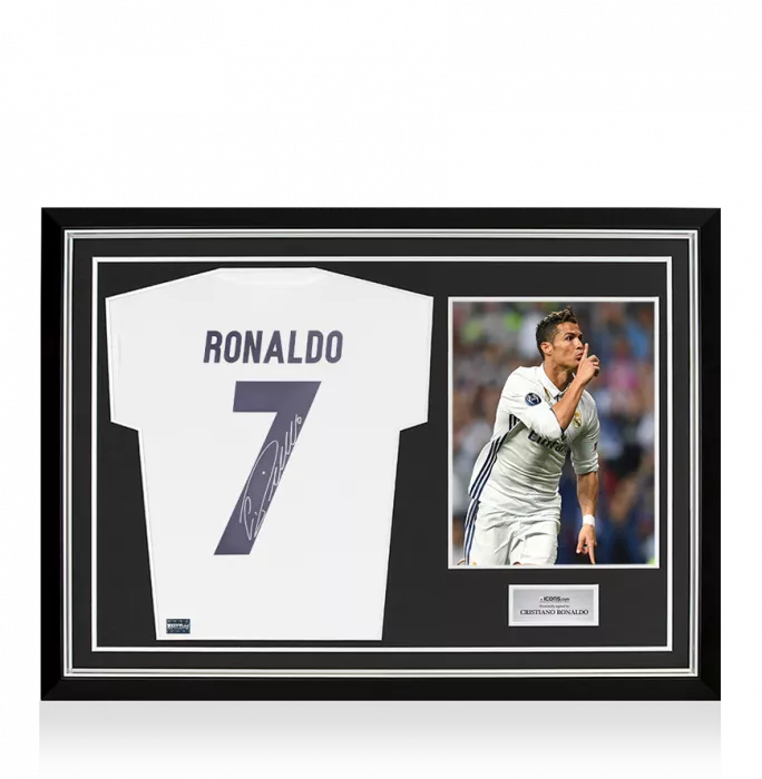 icons Cristiano Ronaldo Signed Real Madrid 2016-17 Home Shirt In Hero Frame: Option 1