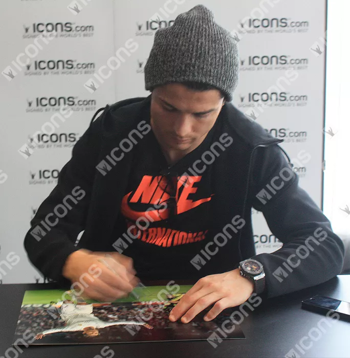 Icons Cristiano Ronaldo Signed Real Madrid Photo In Black Wooden Frame: UEFA Champions League Goal Vs Juventus
