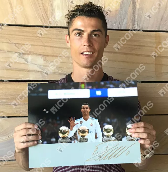 Icons Cristiano Ronaldo Signed Real Madrid Photo In Black Wooden Frame: Five-Time Ballon D'Or Winner