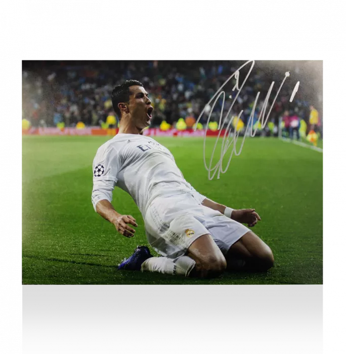 icons Cristiano Ronaldo Signed Real Madrid Photo: Kneeslide Celebration