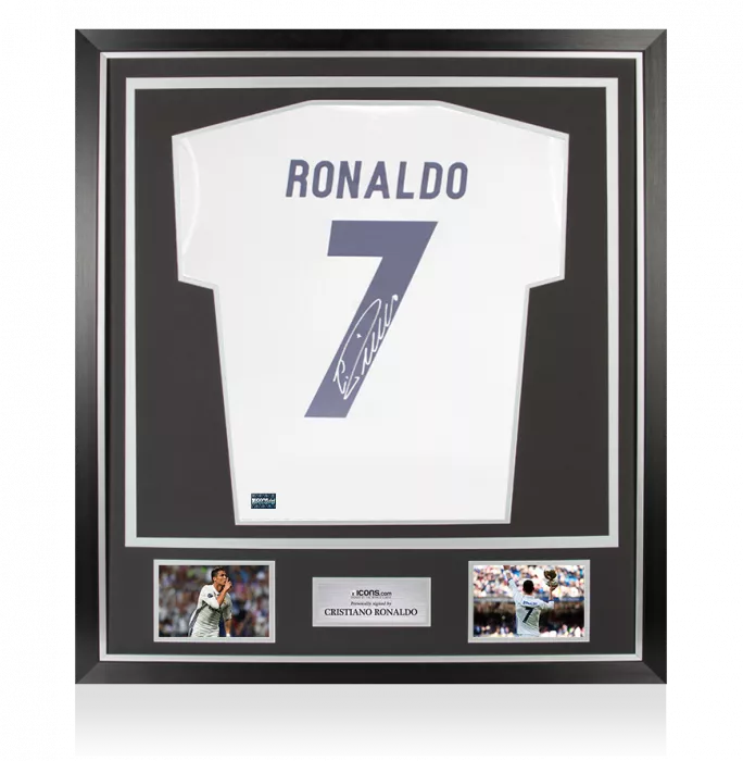 icons Cristiano Ronaldo Signed Real Madrid Shirt - Home 2016-2017 Number 7 All-White In Classic Frame