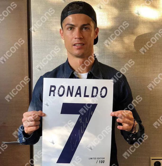 Icons Cristiano Ronaldo Signed Real Madrid Shirt Print In Black Wooden Frame: Limited Edition 'Ronaldo 7'