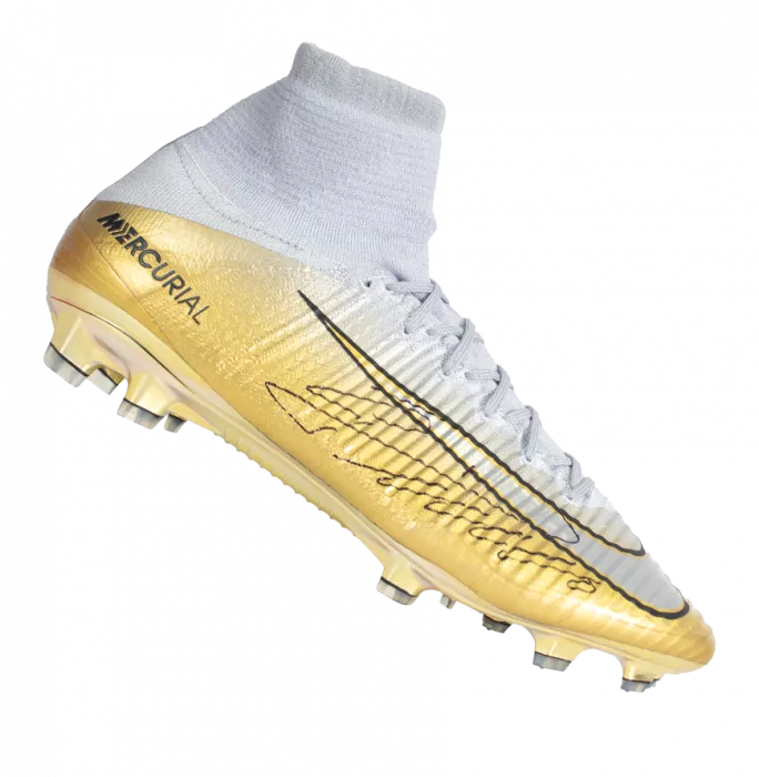 Icons Cristiano Ronaldo Signed Silver And Gold Nike Mercurial Vapor Boot In Acrylic Case