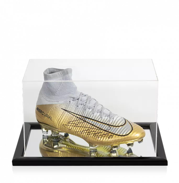 Icons Cristiano Ronaldo Signed Silver And Gold Nike Mercurial Vapor Boot In Acrylic Case