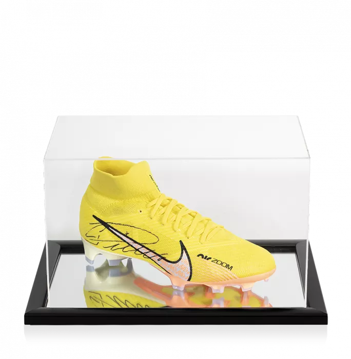 icons Cristiano Ronaldo Signed Yellow Nike Mercurial Superfly Boot In Acrylic Case