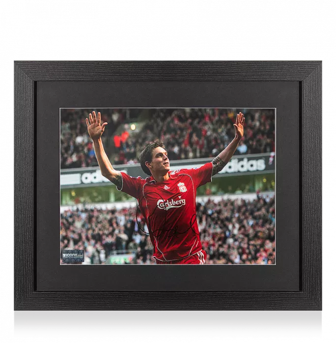 icons Daniel Agger Signed Liverpool Photo In Black Wooden Frame: Goal vs Arsenal