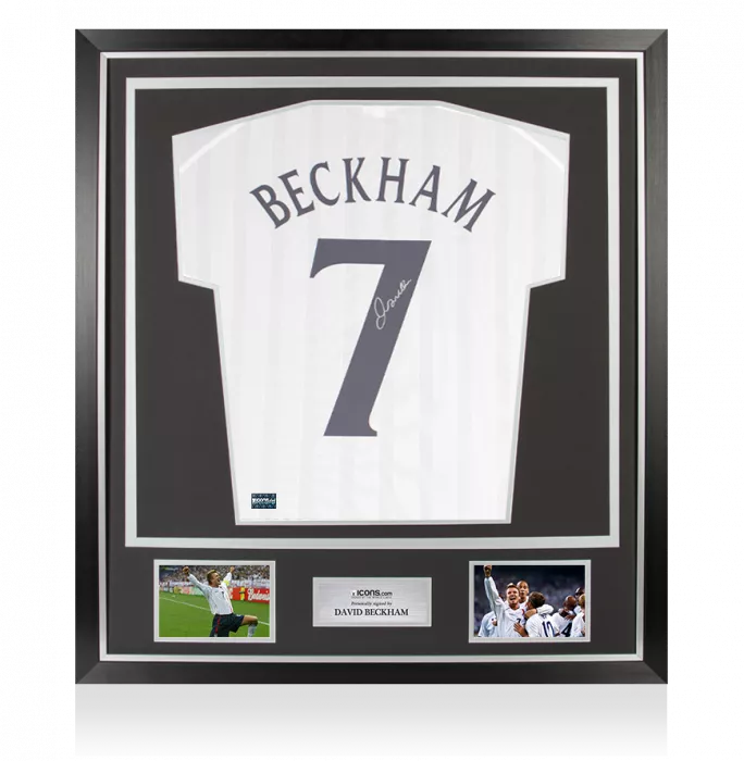 icons David Beckham Back Signed England 2002 Home Shirt With Fan Style Numbers In Classic Frame