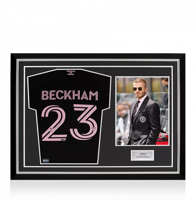 Icons David Beckham Back Signed Inter Miami CF 2020-21 Away Shirt In Hero Frame: Option 1