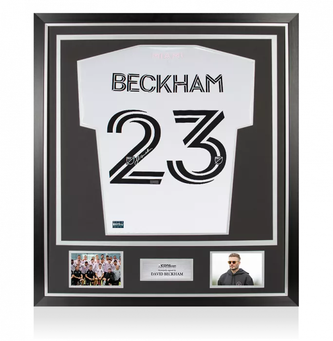 icons David Beckham Back Signed Inter Miami CF 2020-21 Home Shirt In Classic Frame