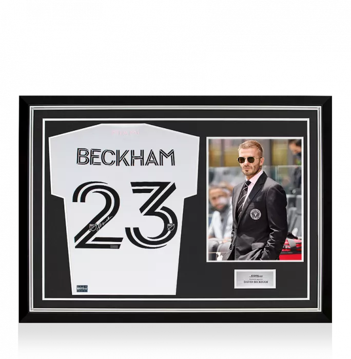 icons David Beckham Back Signed Inter Miami CF 2020-21 Home Shirt In Hero Frame: Option 1
