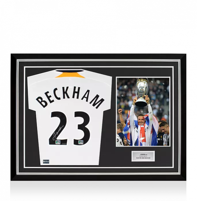 icons David Beckham Back Signed LA Galaxy 2007-08 Home Shirt In Hero Frame: Option 1