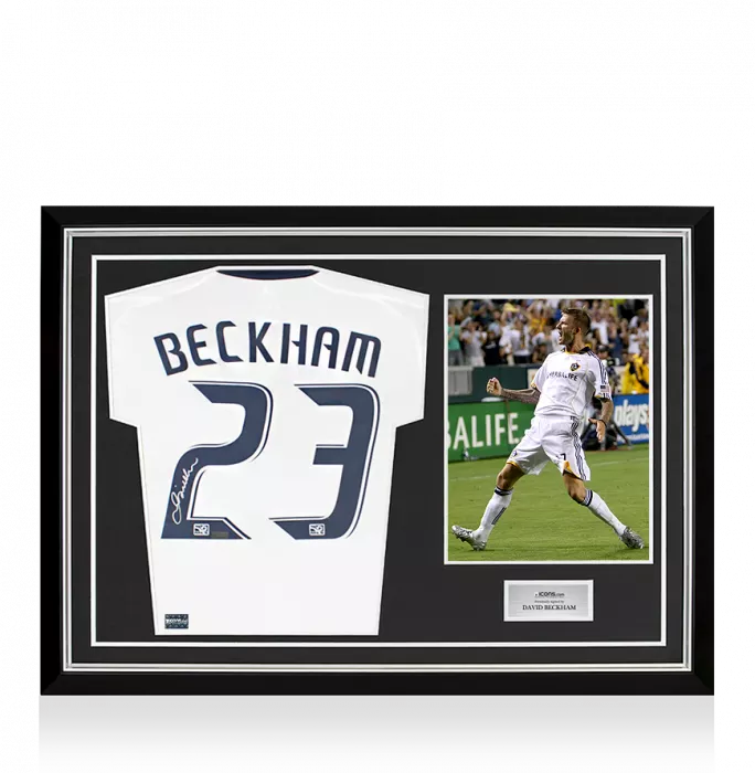 icons David Beckham Back Signed LA Galaxy 2008-09 Home Shirt In Hero Frame: Option 1