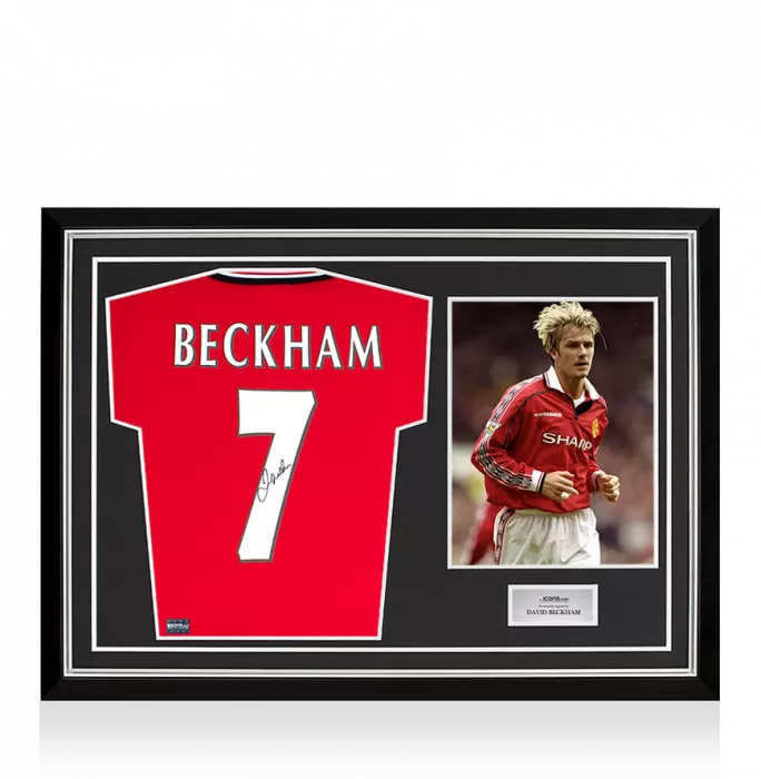 icons David Beckham Back Signed Manchester United 1999 Home Shirt With Fan Style Numbers In Hero Frame: Option 1
