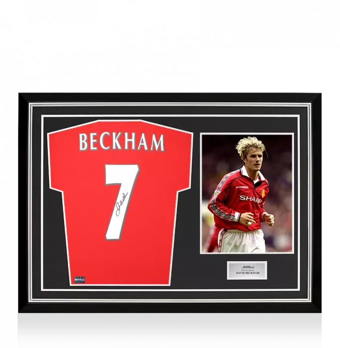 icons David Beckham Back Signed Manchester United 1999 Home Shirt With Fan Style Number In Hero Frame: Option 1